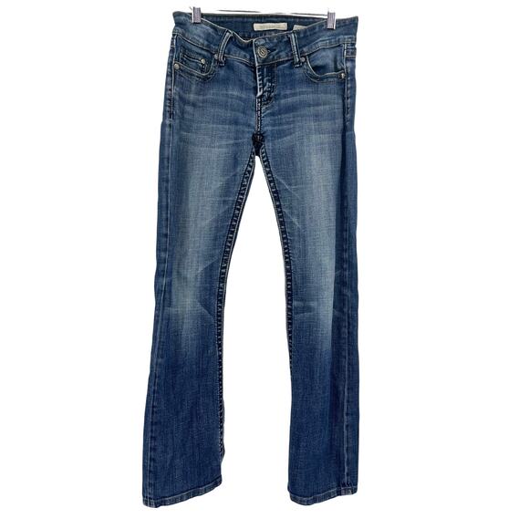 Stetson Women's 4 / 31 Blue Mid-Rise Distressed Hem‎ Bootcut Hollywood Jeans - Picture 2 of 7
